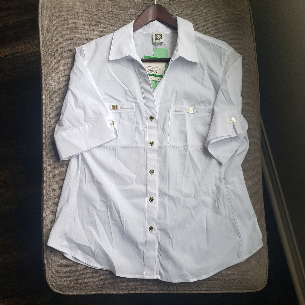 NWT Anne Klein White Business Blouse size PL
